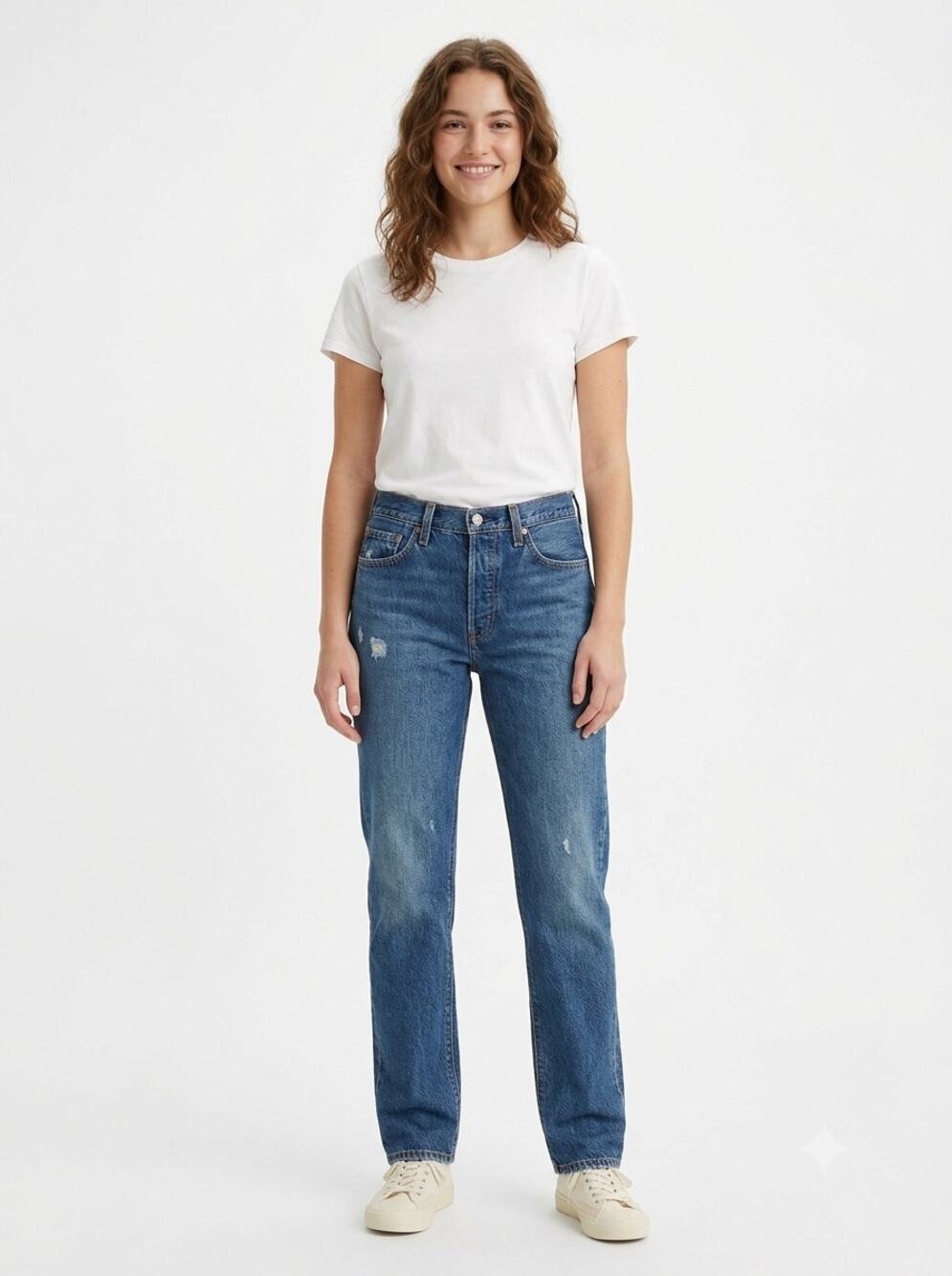NWT Levi’s Premium 501 Straight Jeans Womens 28x32 Blue Distressed Denim Hi-Rise